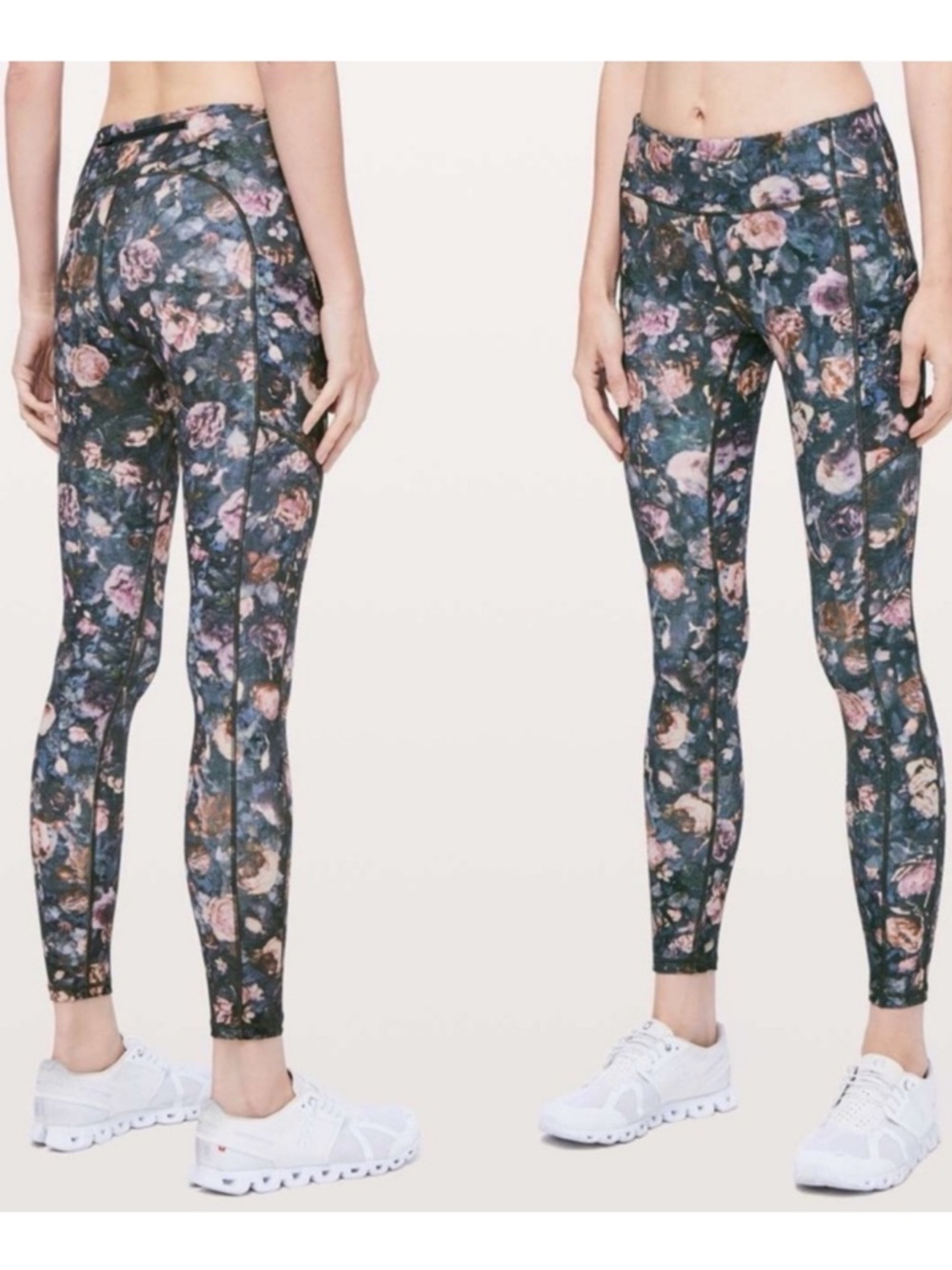 LULULEMON SPEED UP TIGHTS FROSTED ROSE MULTI FLORAL LEGGINGS W/ POCKETS 
SIZE 4